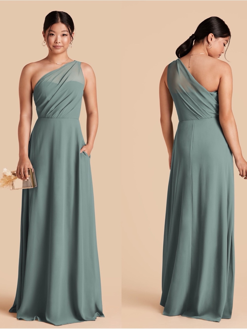 Birdy Grey One-Shoulder Kira Bridesmaid Gown in Sea Glass